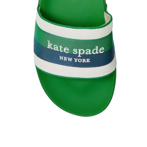 NIB! Kate Spade Buttercup Canvas Green Tropical Pool Slide Sandals - Size 7 - Picture 3 of 10